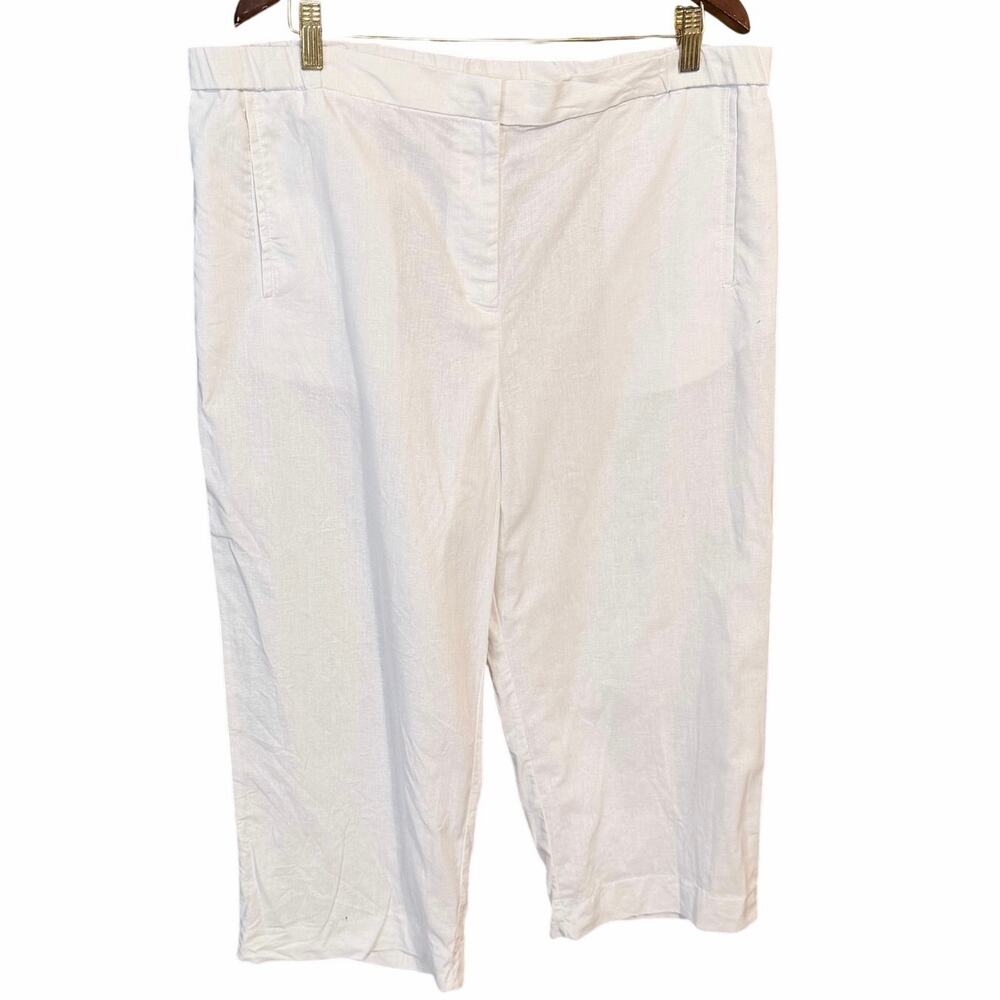 Jaclyn Smith linen cotton blend white cropped pants coastal classic XL resort